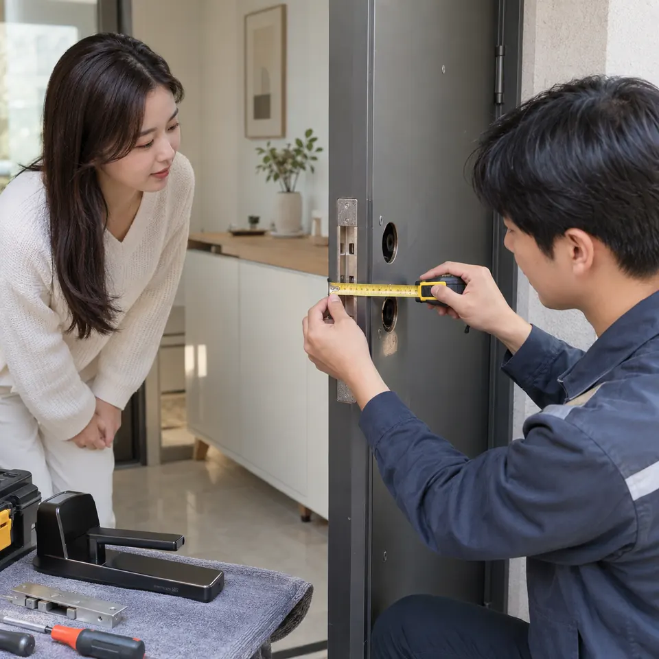 현관문 두께 측정 도어락 설치 AI 예시