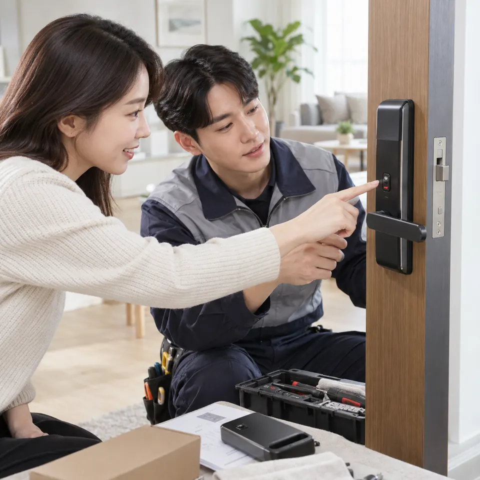 실내 안전버튼 확인 도어락 설치 AI 예시